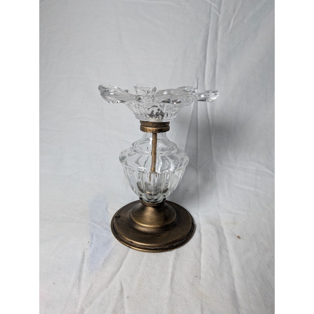 Vintage Scalloped Flower Glass Candle Holder Antique Bronze Metal Base 6.5 Inch - Picture 4 of 7